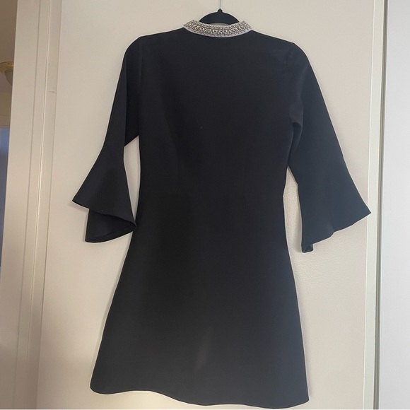 Black Zara Basic Mini Dress with Bell Sleeves and Bedazzled Collar - Picture 3 of 6